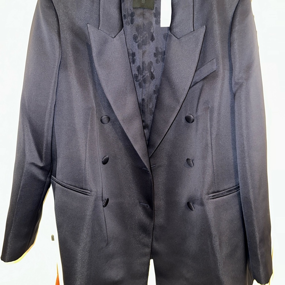Navy Satin Double-Breasted Blazer
